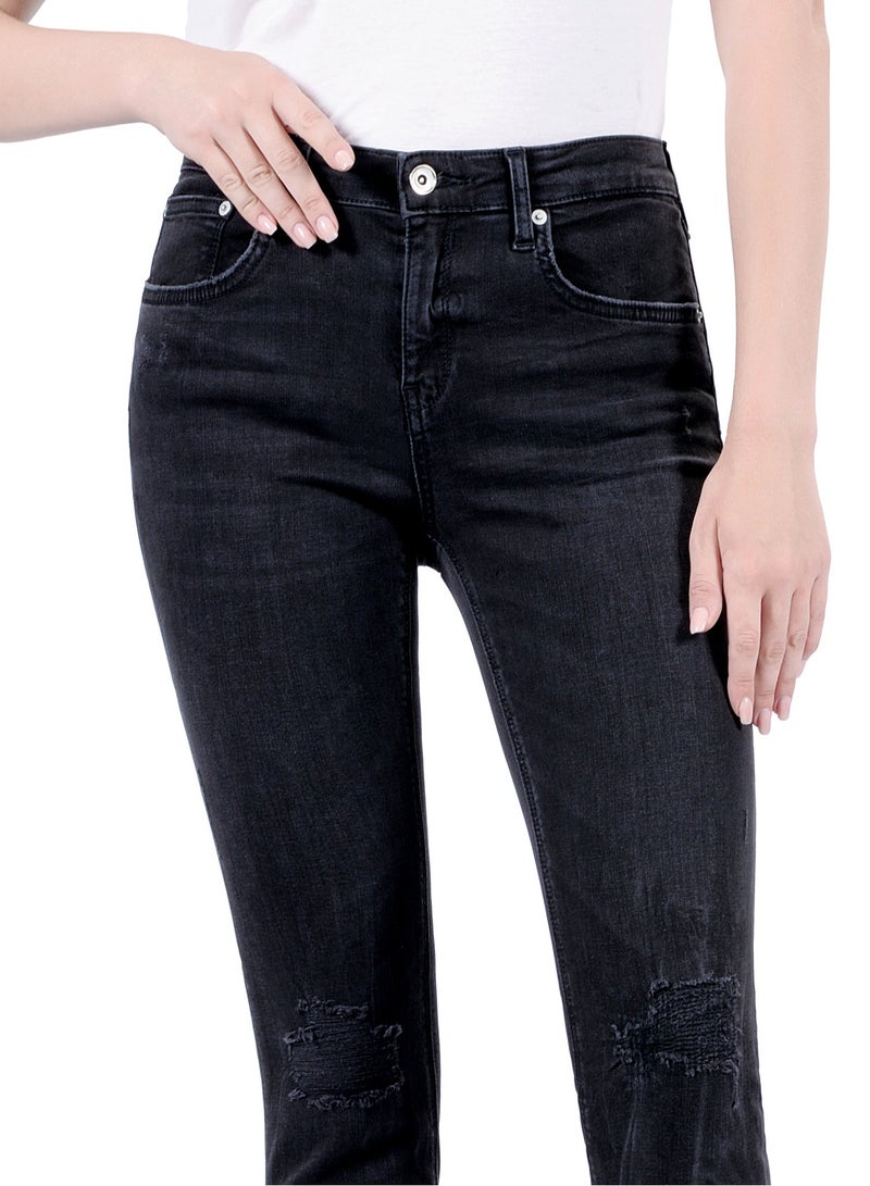 Web Denim Women's Mid Rise Skinny Jeans - Knee Rip Stretchable Denim Pants