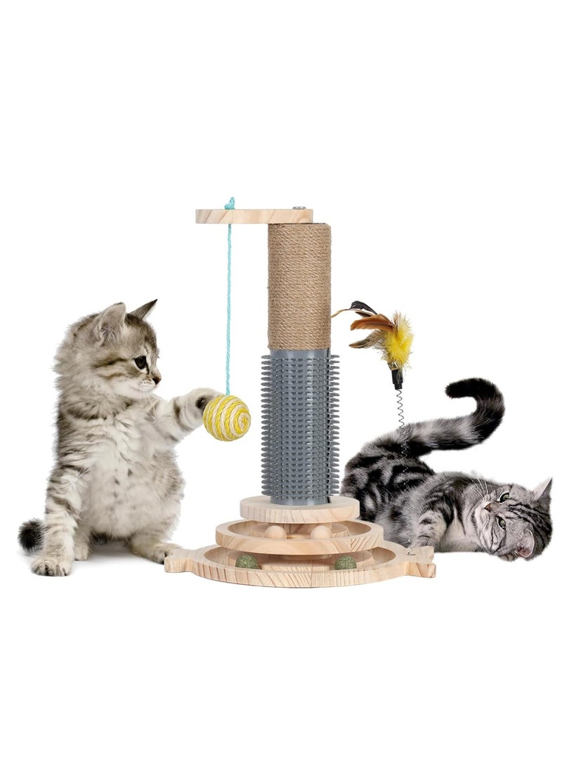 Cat Scratching Post, Cat Ball Track Toy, Cat Scratcher with Wooden Ball Track, Catnip Teaser Stick Interactive Pet Cat Toy, Vertical Scratcher for Indoor Cats and Kittens Cat Scratching Posts