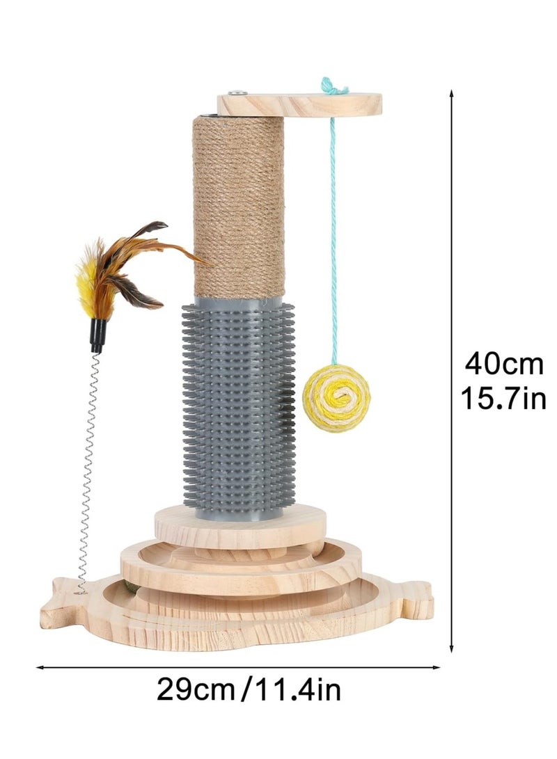 Cat Scratching Post, Cat Ball Track Toy, Cat Scratcher with Wooden Ball Track, Catnip Teaser Stick Interactive Pet Cat Toy, Vertical Scratcher for Indoor Cats and Kittens Cat Scratching Posts