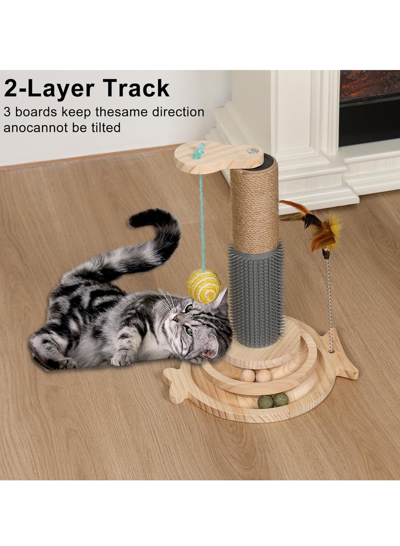 Cat Scratching Post, Cat Ball Track Toy, Cat Scratcher with Wooden Ball Track, Catnip Teaser Stick Interactive Pet Cat Toy, Vertical Scratcher for Indoor Cats and Kittens Cat Scratching Posts