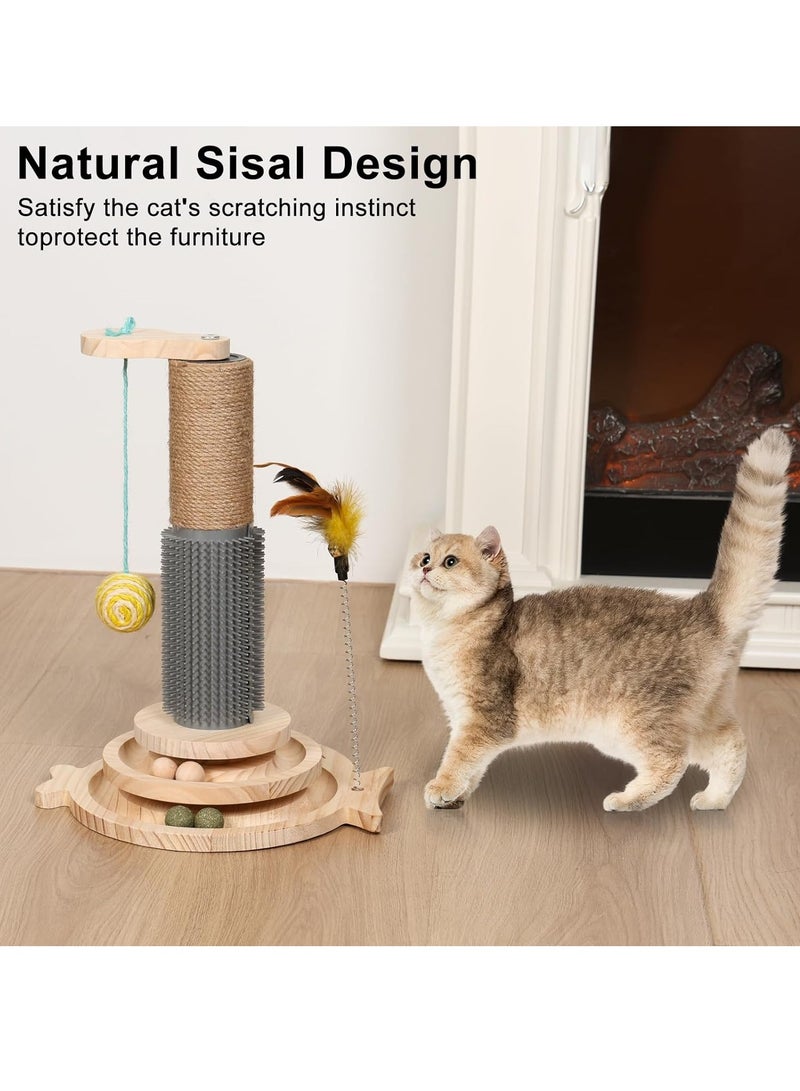 Cat Scratching Post, Cat Ball Track Toy, Cat Scratcher with Wooden Ball Track, Catnip Teaser Stick Interactive Pet Cat Toy, Vertical Scratcher for Indoor Cats and Kittens Cat Scratching Posts