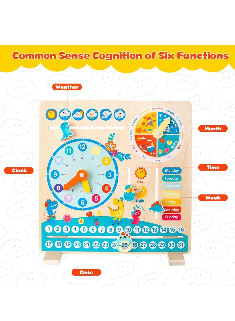 Wooden Montessori Weather Board with Calendar and Learning Clock for Learning Days, Dates, Time, Seasons and Weather, Preschool Educational Gifts for Boys and Girls