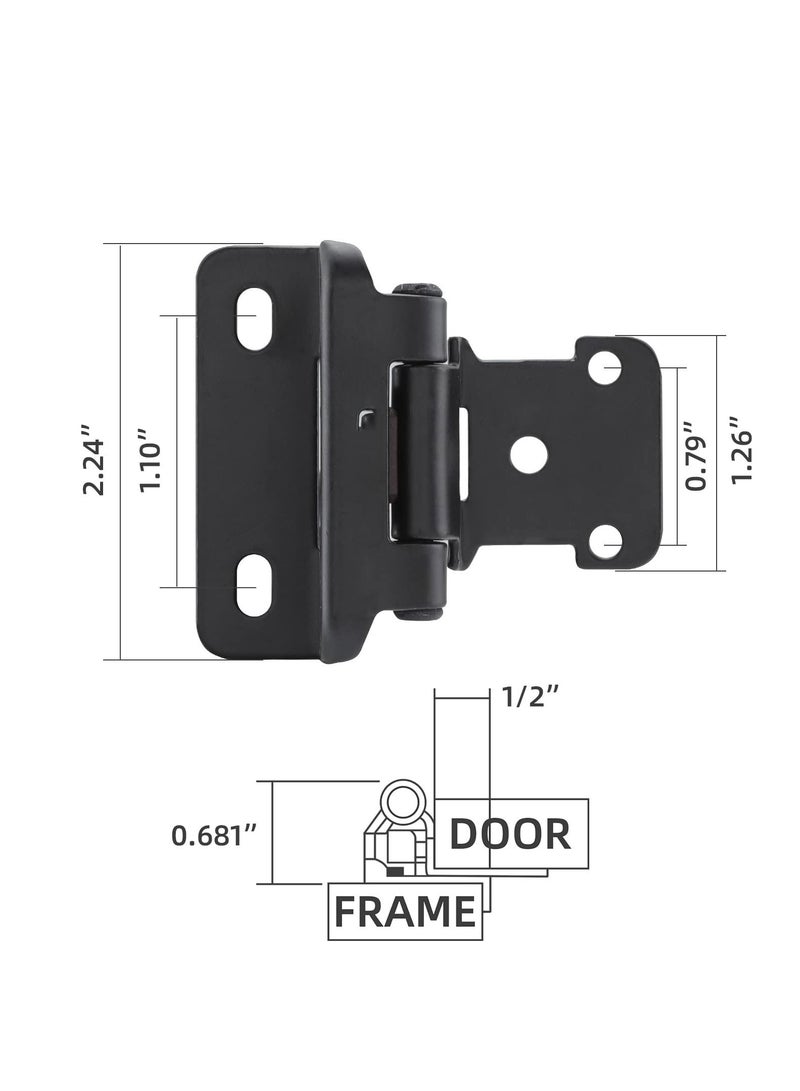 SYOSI 4Pcs 0.5inch Overlay Semi Partial Wrap Cabinet Hinges, Self Closing Inset Cabinet Hinge Black Semi-Concealed Hinges for Kitchen Cabinets