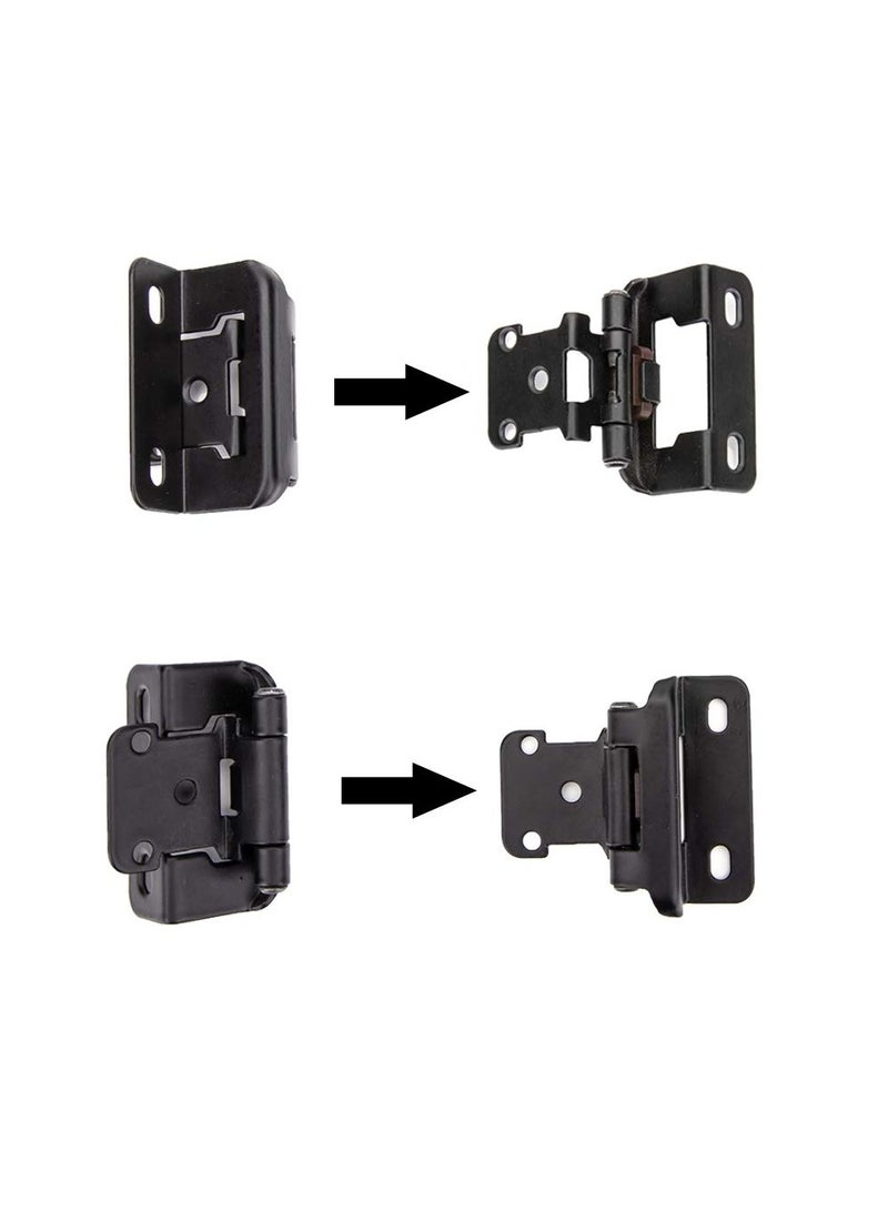 SYOSI 4Pcs 0.5inch Overlay Semi Partial Wrap Cabinet Hinges, Self Closing Inset Cabinet Hinge Black Semi-Concealed Hinges for Kitchen Cabinets