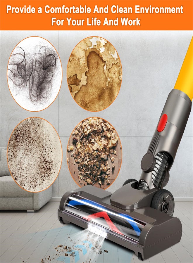 Vacuum Attachments for Dyson V8 V11 V10 V7 V15, Motorhead Hardwood Floor Vacuum Cleaner Attachment with LED Light, V Shape Turbo Roller Brush Cleaner Head Replacement Parts