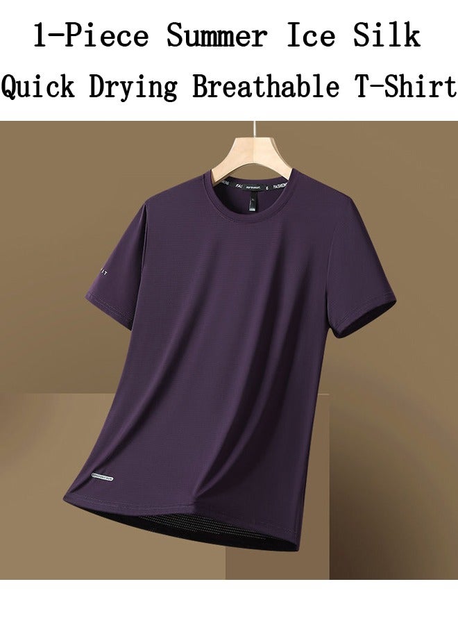 1-Piece Summer Ice Silk Quick Drying Breathable T-Shirt,Trendy Sports Casual Short Sleeve