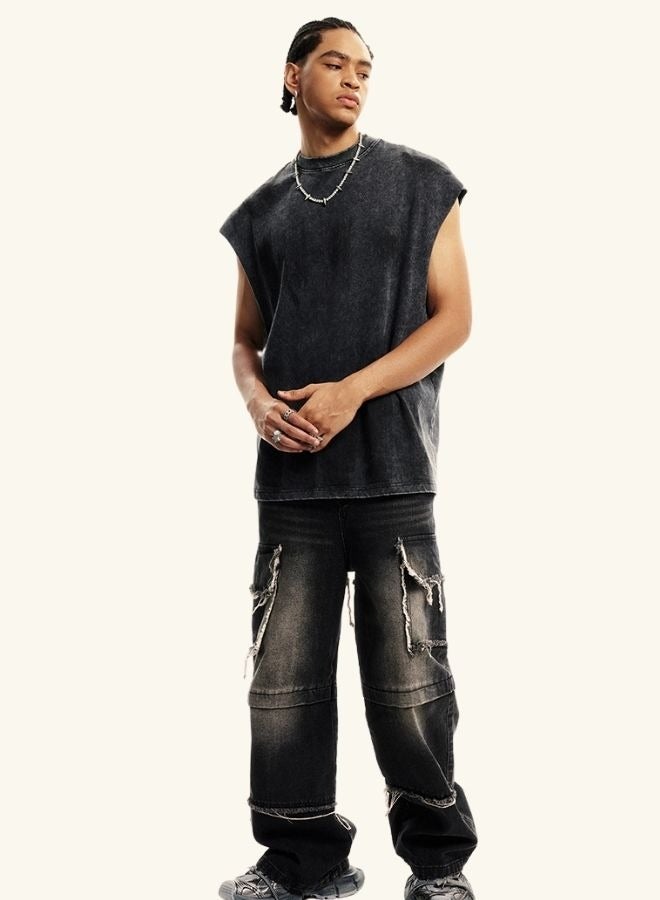 Unisex Summer Casual Sleeveless Relaxed Fit Crew Neck T-shirt