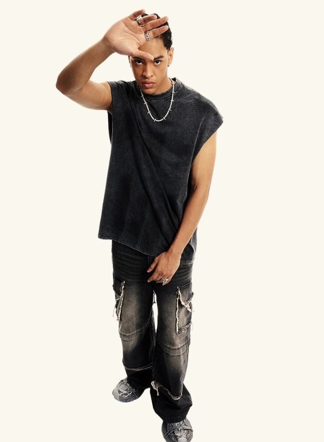 Unisex Summer Casual Sleeveless Relaxed Fit Crew Neck T-shirt