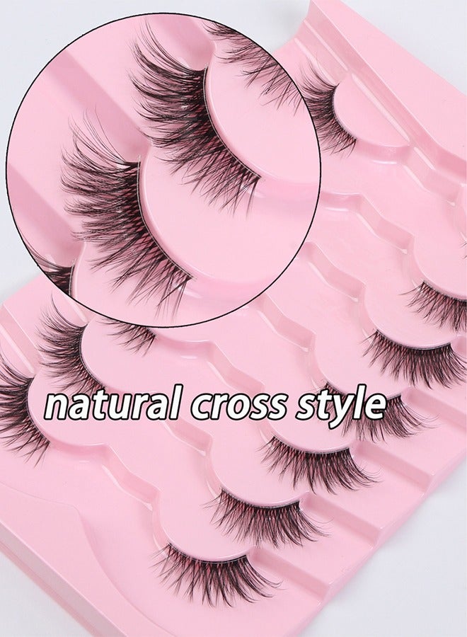 Half Lashes Natural Look Wispy Soft Strip Mink Eyelashes Cat Eye 3D Curl Short False Lashes 7 Pairs, False Eyelashes with Clear Terrier, Reusable Fake Eyelashes, Ideal for Girls and Women Daily Use