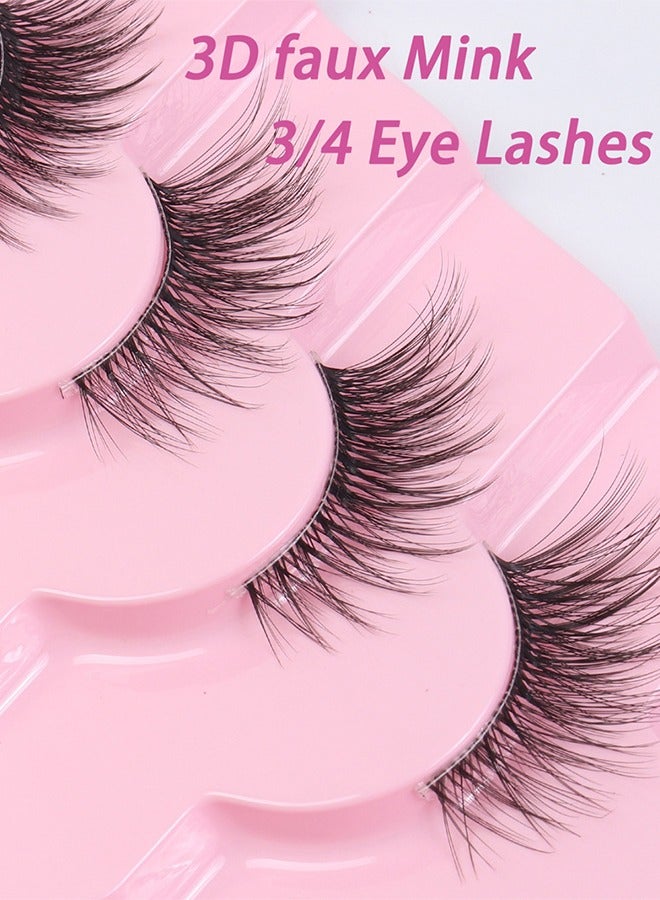 Half Lashes Natural Look Wispy Soft Strip Mink Eyelashes Cat Eye 3D Curl Short False Lashes 7 Pairs, False Eyelashes with Clear Terrier, Reusable Fake Eyelashes, Ideal for Girls and Women Daily Use