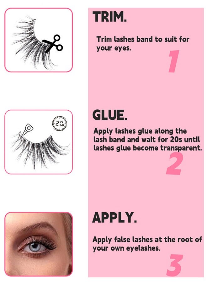 Half Lashes Natural Look Wispy Soft Strip Mink Eyelashes Cat Eye 3D Curl Short False Lashes 7 Pairs, False Eyelashes with Clear Terrier, Reusable Fake Eyelashes, Ideal for Girls and Women Daily Use
