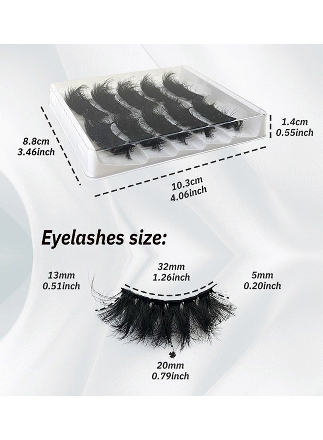 5 Pairs False Eyelashes, Exaggerated Dense Imitation Mink False Eyelashes, Fluffy Messy Long Thick Faux False Eyelashes, Soft Curly Lashes, Dramatic Reusable Self Adhesive Fake Lashes Make up