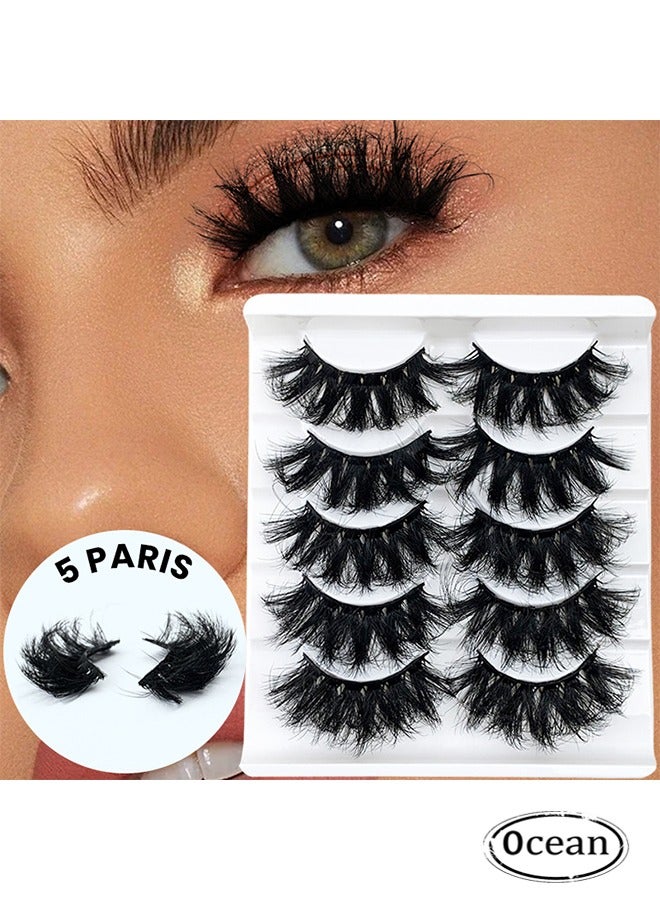 5 Pairs False Eyelashes, Exaggerated Dense Imitation Mink False Eyelashes, Fluffy Messy Long Thick Faux False Eyelashes, Soft Curly Lashes, Dramatic Reusable Self Adhesive Fake Lashes Make up
