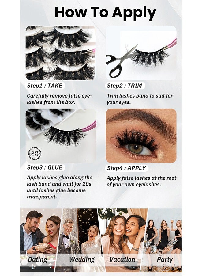 5 Pairs False Eyelashes, Exaggerated Dense Imitation Mink False Eyelashes, Fluffy Messy Long Thick Faux False Eyelashes, Soft Curly Lashes, Dramatic Reusable Self Adhesive Fake Lashes Make up