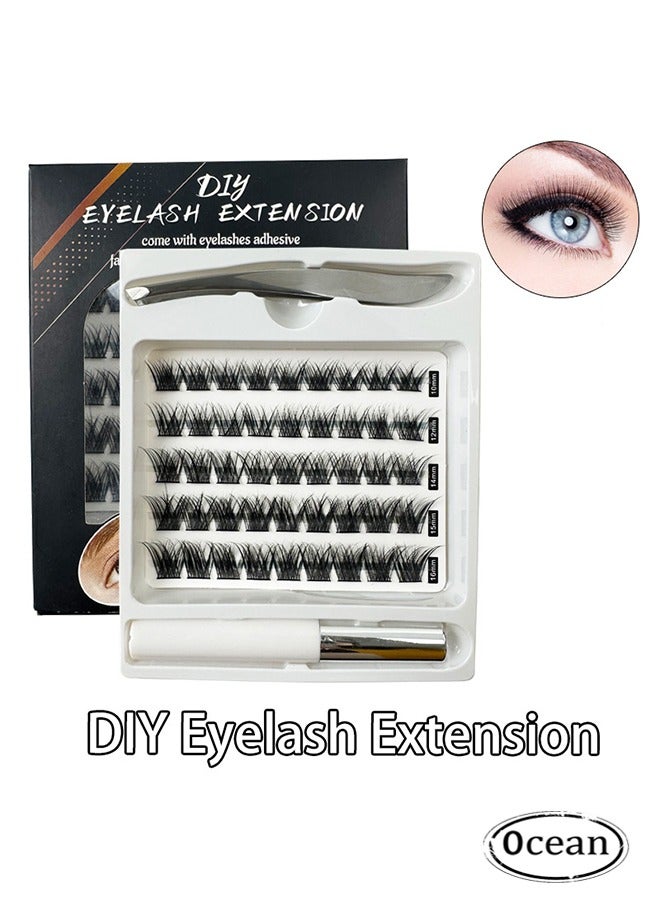 False Eyelashes Set, Segmented Eyelashes Single Cluster False Eyelashes, Diy Fake Eyelash Extension, Individual Lashes Cluster Lashes, Self Adhesive Lashes with Eyelash Glue and Tweezers, Black ﻿