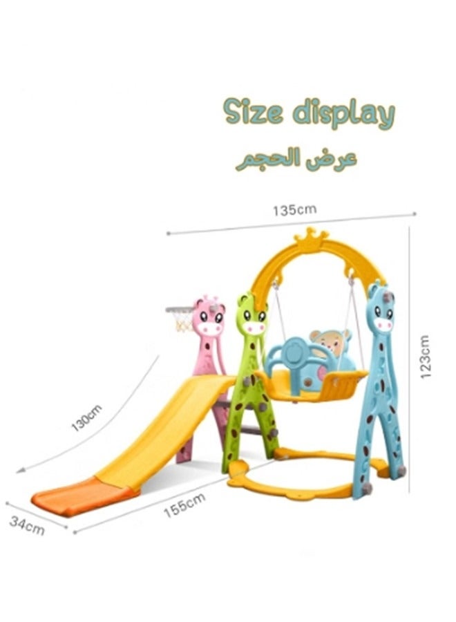 Kids Indoor Slide and Swing Set with Basketball Hoop,Multifunctional Children Indoor Playground Set Toys