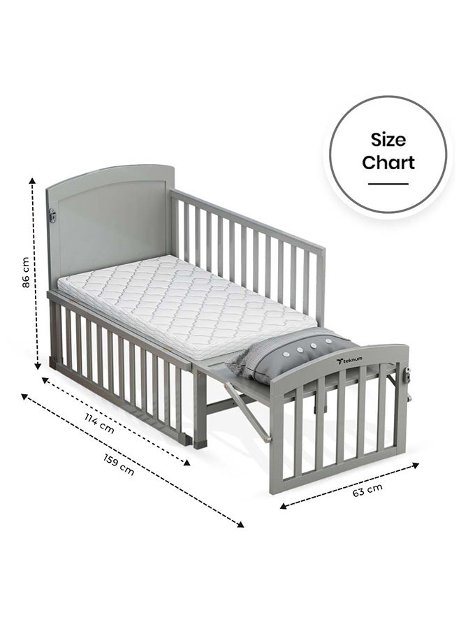 7 In 1 Convertible Kids Bed And Bedside Crib With Mattress, Mosquito Net And Detachable Wheels (0-12Yrs) - Grey