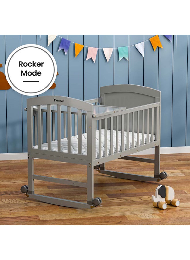 7 In 1 Convertible Kids Bed And Bedside Crib With Mattress, Mosquito Net And Detachable Wheels (0-12Yrs) - Grey