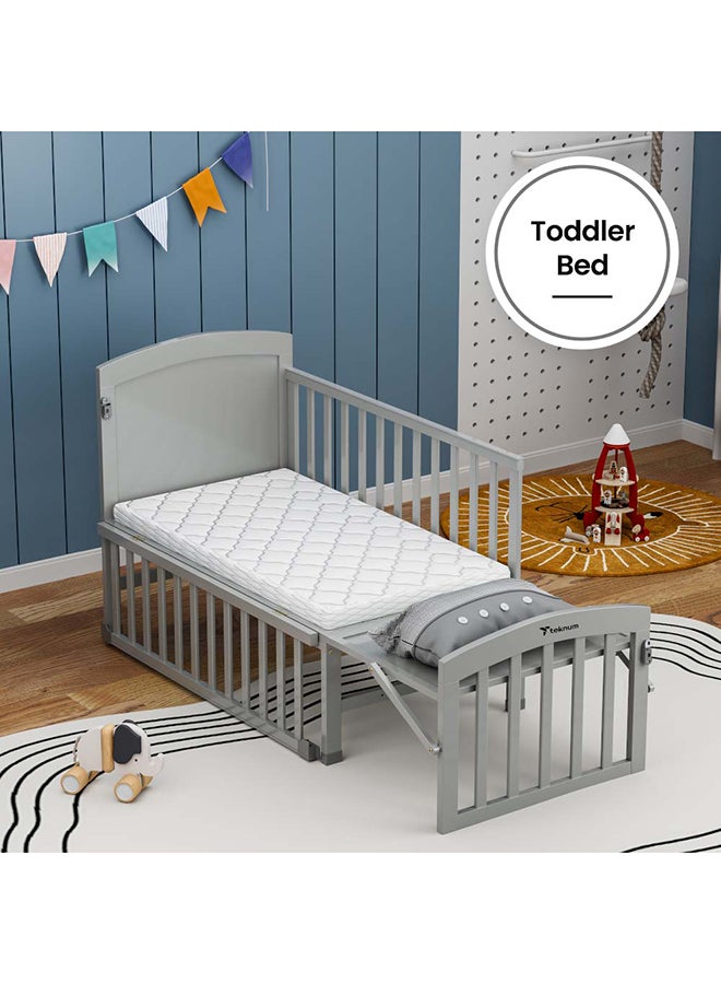 7 In 1 Convertible Kids Bed And Bedside Crib With Mattress, Mosquito Net And Detachable Wheels (0-12Yrs) - Grey