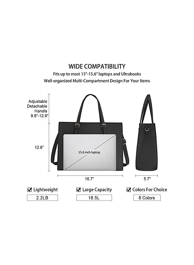 Laptop Bag for Women Waterproof Lightweight Leather 15.6 Inch Computer Tote Bag Business Office Briefcase Large Capacity Handbag Shoulder Bag Professional Office Work Bag