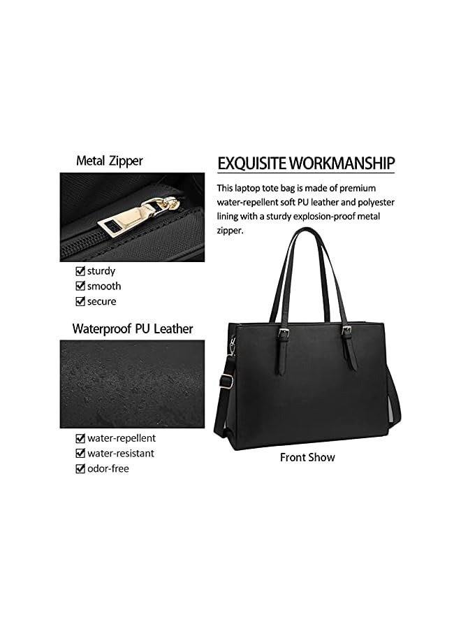 Laptop Bag for Women Waterproof Lightweight Leather 15.6 Inch Computer Tote Bag Business Office Briefcase Large Capacity Handbag Shoulder Bag Professional Office Work Bag