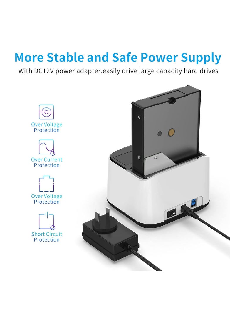 Hard Drive Enclosure, USB 3.0 to SATA III Mini Dual Bay External Hard Drive Docking Station, Aluminum Hard Drive Docking Station, for 2.5/3.5 inch HDD SSD, Support Offline Clone, Hot Pluggable, UASP