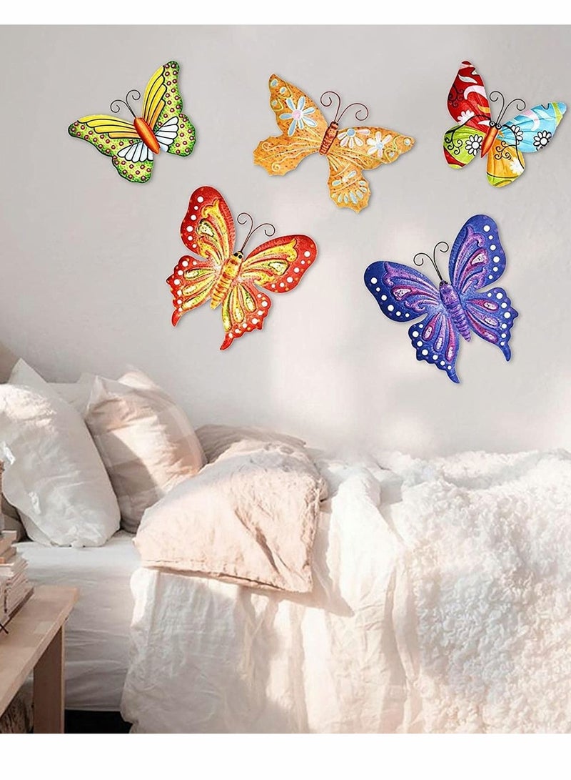 5 Pcs Metal Butterfly Outdoor Decoration, Garden 3D Color Wall Sculpture Hanging for Outdoor Garden Fence Patio Bedroom Office Home Living Room