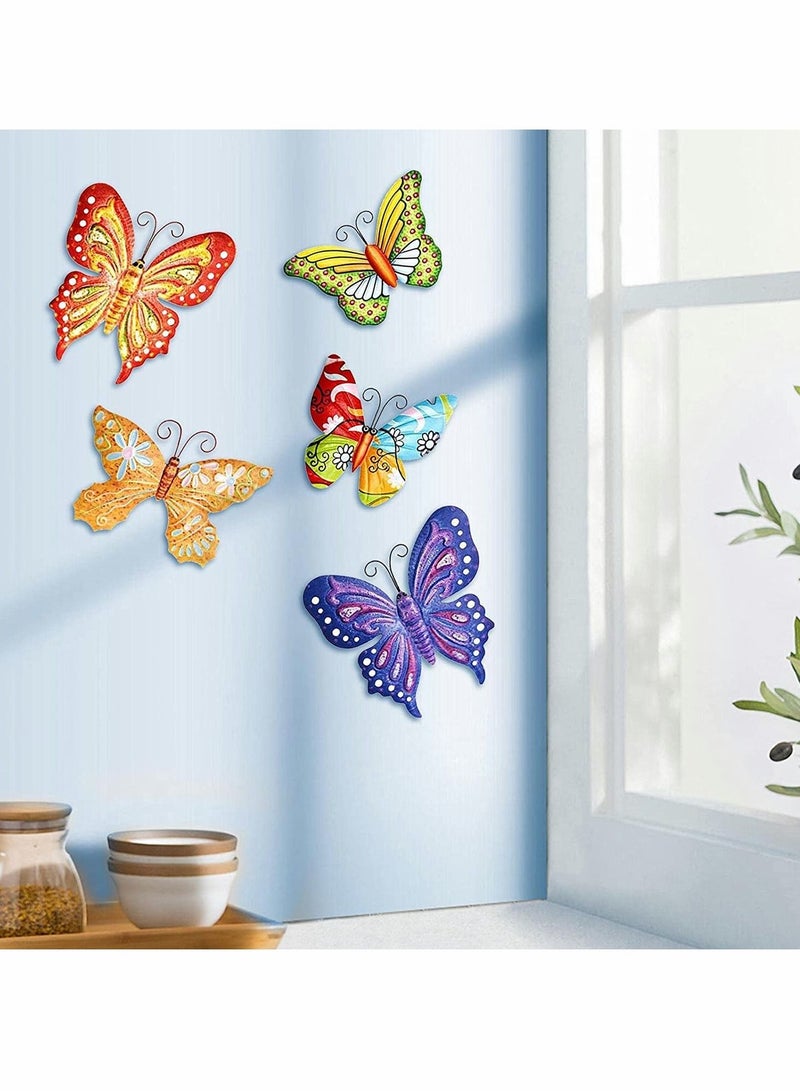 5 Pcs Metal Butterfly Outdoor Decoration, Garden 3D Color Wall Sculpture Hanging for Outdoor Garden Fence Patio Bedroom Office Home Living Room