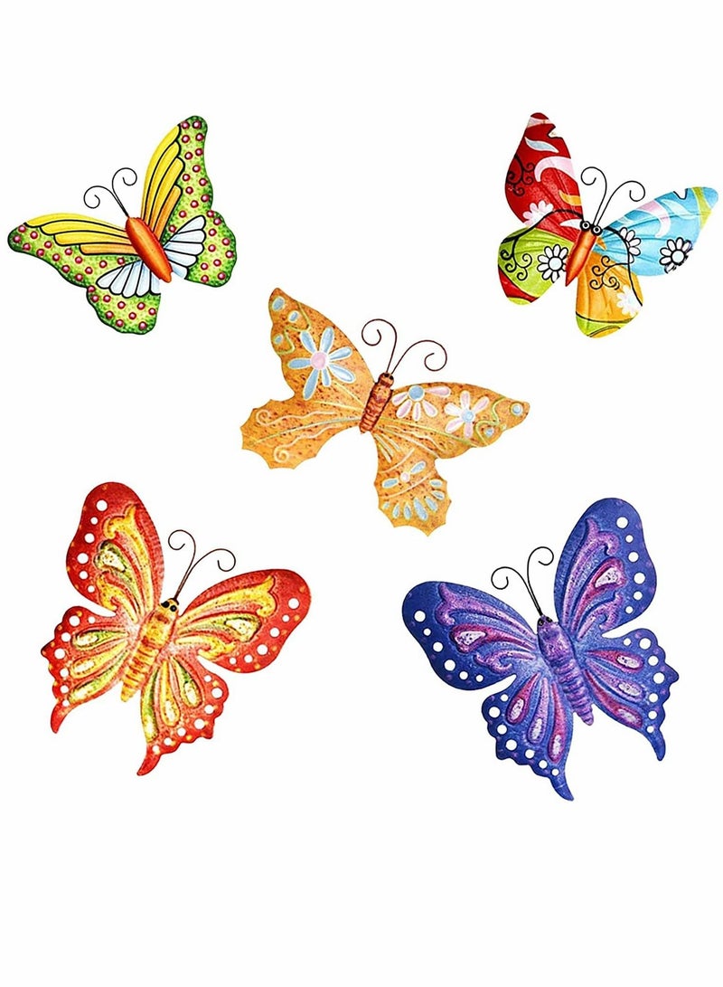 5 Pcs Metal Butterfly Outdoor Decoration, Garden 3D Color Wall Sculpture Hanging for Outdoor Garden Fence Patio Bedroom Office Home Living Room