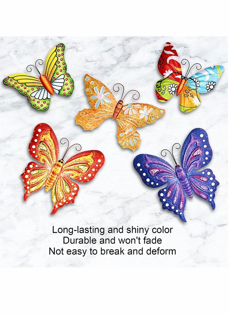 5 Pcs Metal Butterfly Outdoor Decoration, Garden 3D Color Wall Sculpture Hanging for Outdoor Garden Fence Patio Bedroom Office Home Living Room