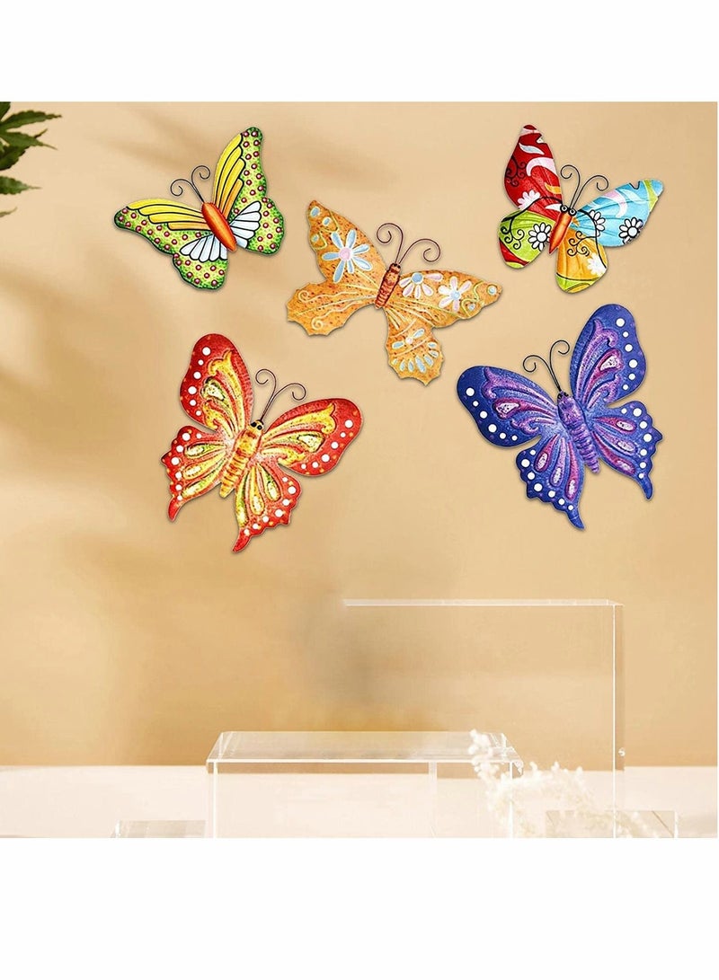 5 Pcs Metal Butterfly Outdoor Decoration, Garden 3D Color Wall Sculpture Hanging for Outdoor Garden Fence Patio Bedroom Office Home Living Room