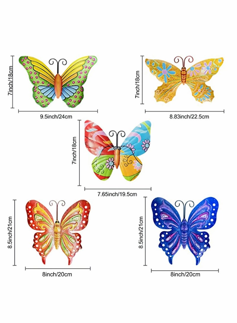 5 Pcs Metal Butterfly Outdoor Decoration, Garden 3D Color Wall Sculpture Hanging for Outdoor Garden Fence Patio Bedroom Office Home Living Room