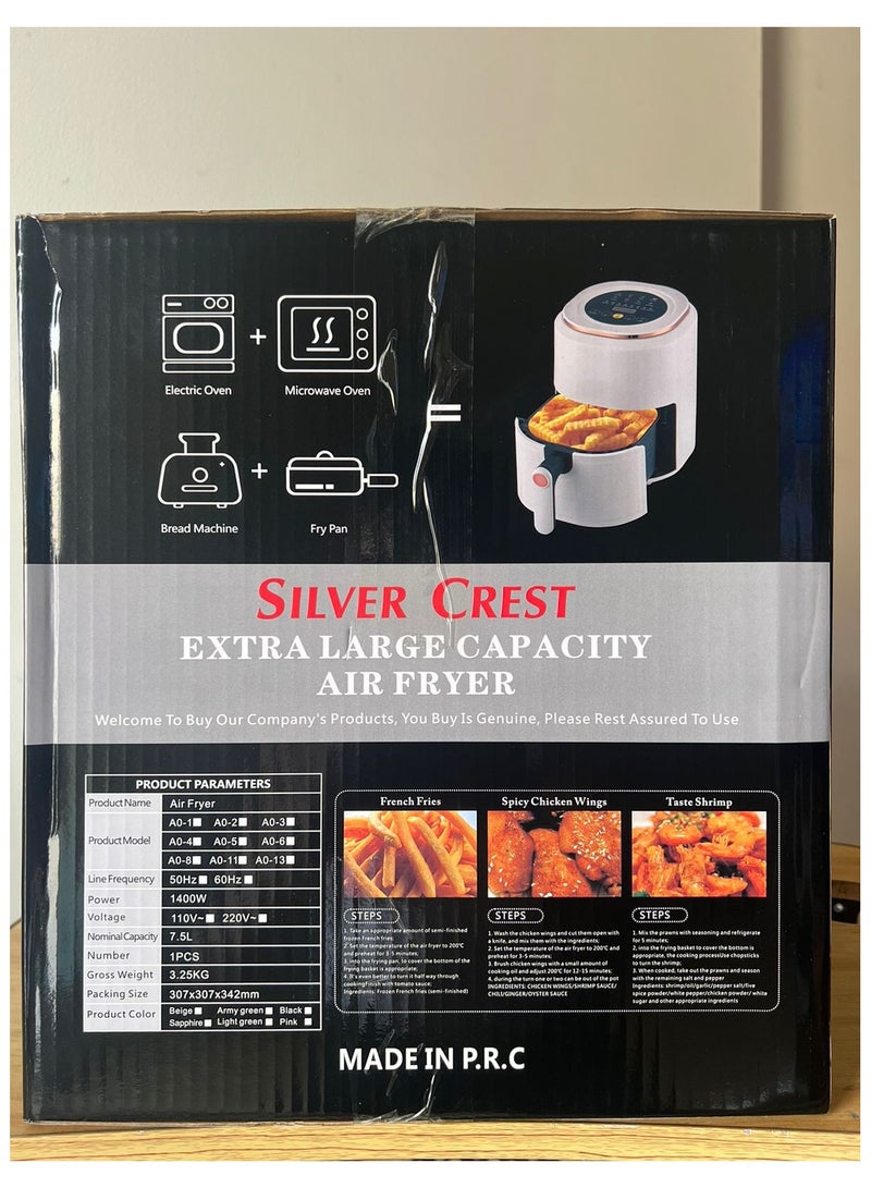 Silver Crest Air Fryer with Large Capacity 7.5L, 1400 Watts