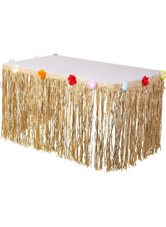 Amscan Hawaiian Luau Party Natural Table Skirt with Tropical Hibiscus Flower Lining