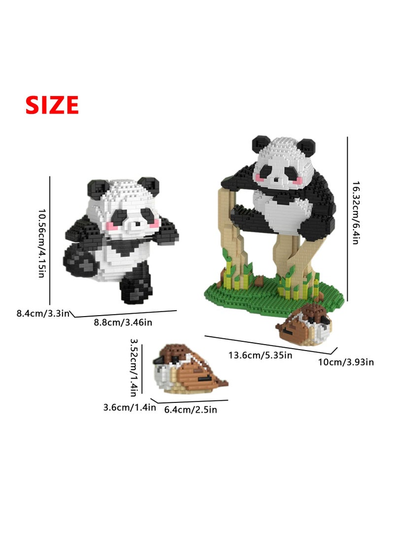 Micro Building Blocks Animal Set, Cute Panda DIY Mini 3D Building Toy Bricks, Panda Bamboo Animals Building Blocks, Party Favors for Kids Boys Girls, 1558 Pieces KLJM-09 (2 in 1 Panda C)