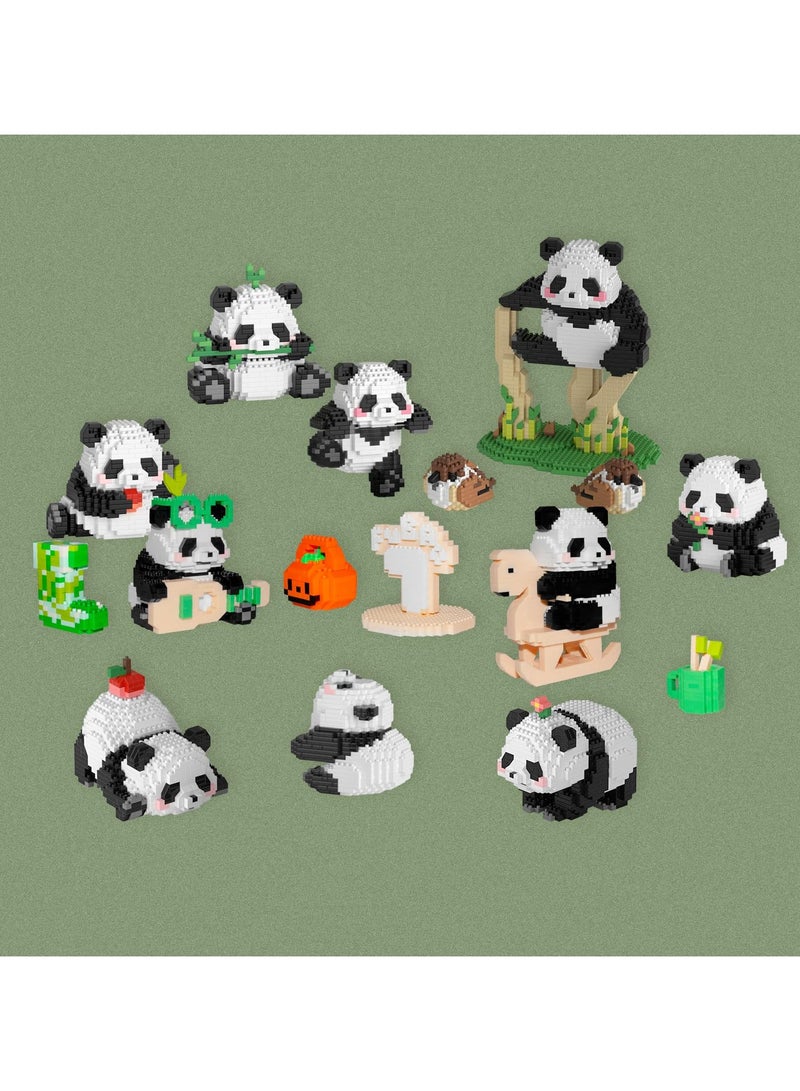 Micro Building Blocks Animal Set, Cute Panda DIY Mini 3D Building Toy Bricks, Panda Bamboo Animals Building Blocks, Party Favors for Kids Boys Girls, 1558 Pieces KLJM-09 (2 in 1 Panda C)