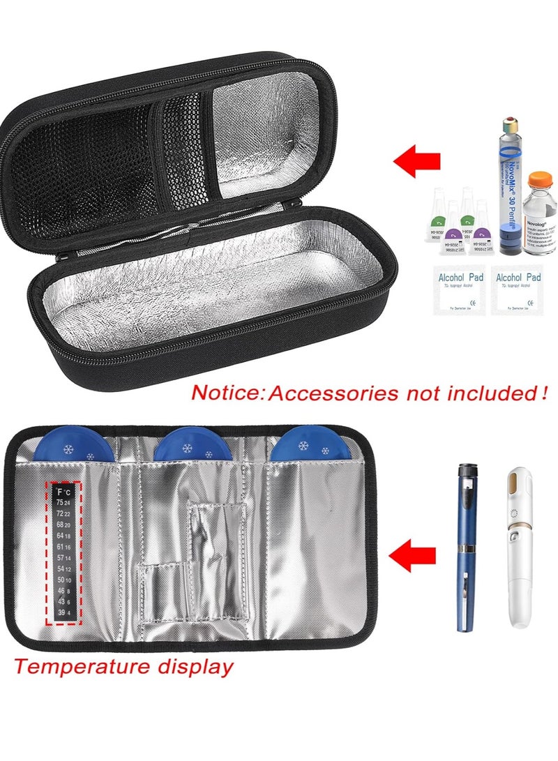 Insulin Cooler Travel Case, Insulin Pen Case with 3 Ice Pack & Temperature Strip for Insulin Pens and Insulin Medicine Cool Storage, Medication Cooler EVA Protective Case, Diabetic Storage Organizer