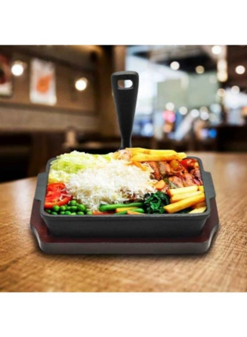 Iron Rectangle Sizzler Tray With Holder