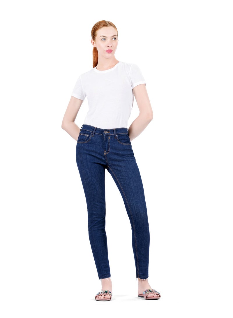 Web Denim Women's Mid Rise Skinny Jeans -  Open Hem Stretchable Denim Pants