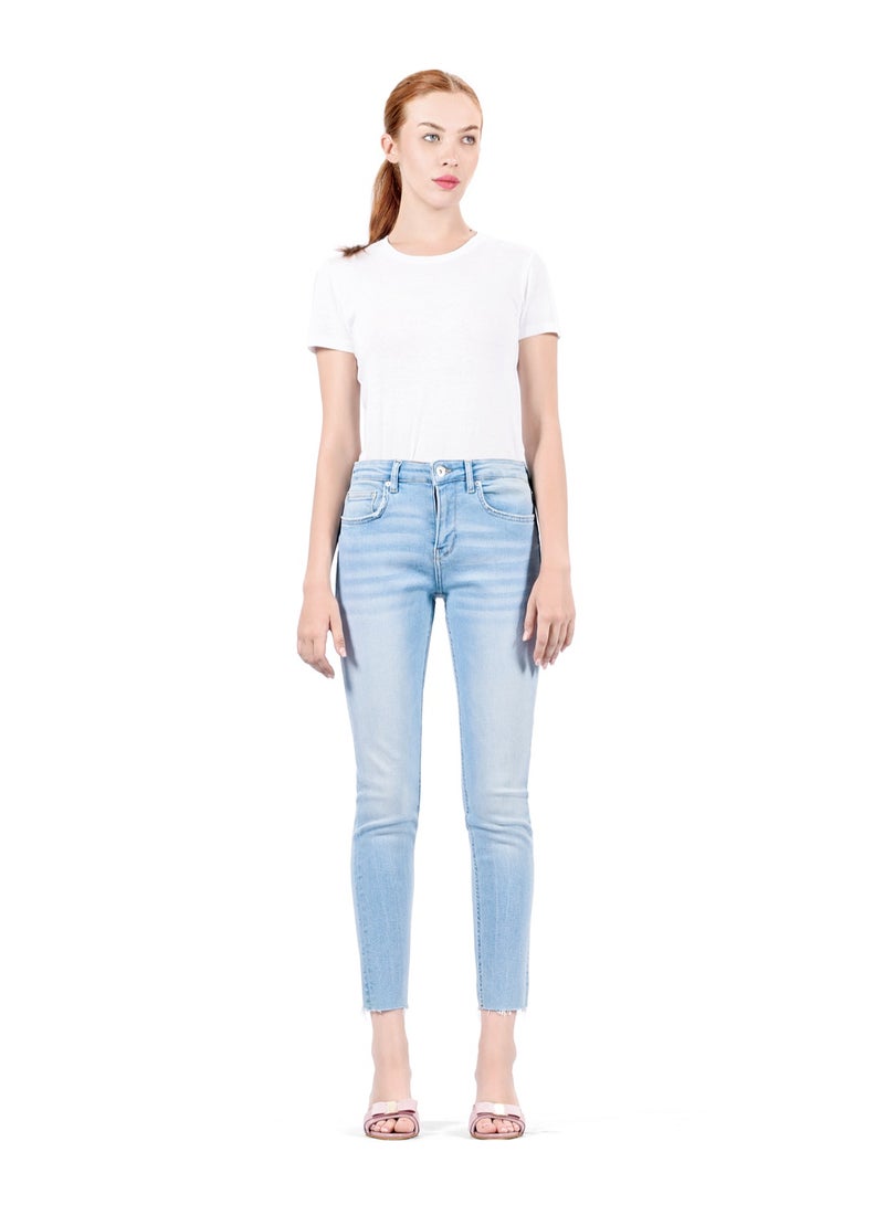 Web Denim Women's Stretch Skinny Jeans - Cut Hem Stylish Comfort Fit Denim Pants