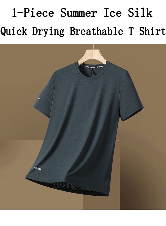 1-Piece Summer Ice Silk Quick Drying Breathable T-Shirt,Trendy Sports Casual Short Sleeve