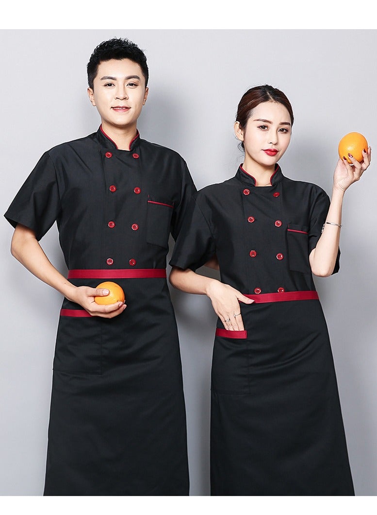 Chef Uniform Suitable For Hotel Western Restaurant Apron Suit Short Sleeves Black