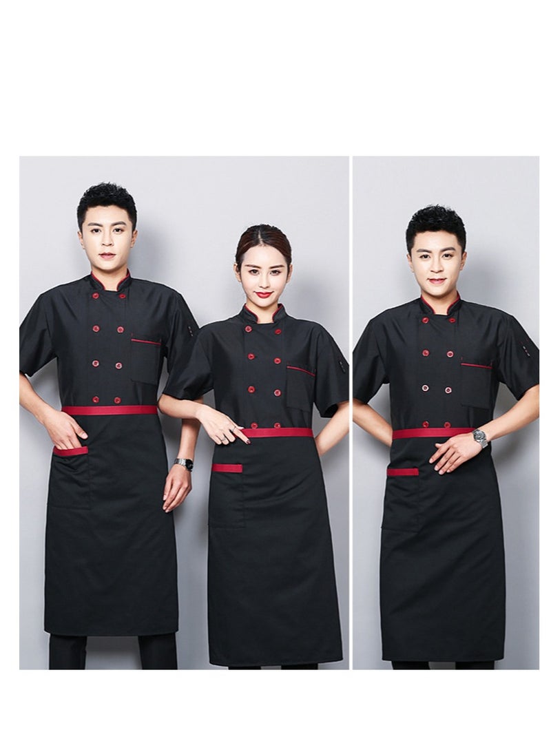 Chef Uniform Suitable For Hotel Western Restaurant Apron Suit Short Sleeves Black