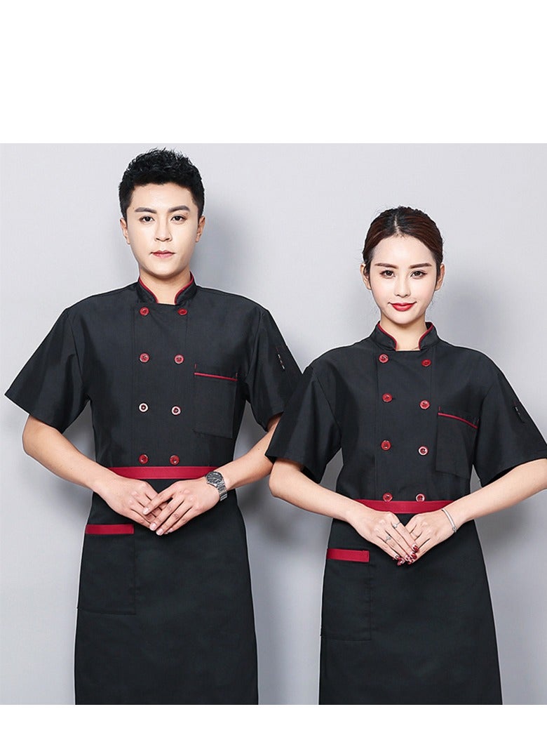 Chef Uniform Suitable For Hotel Western Restaurant Apron Suit Short Sleeves Black