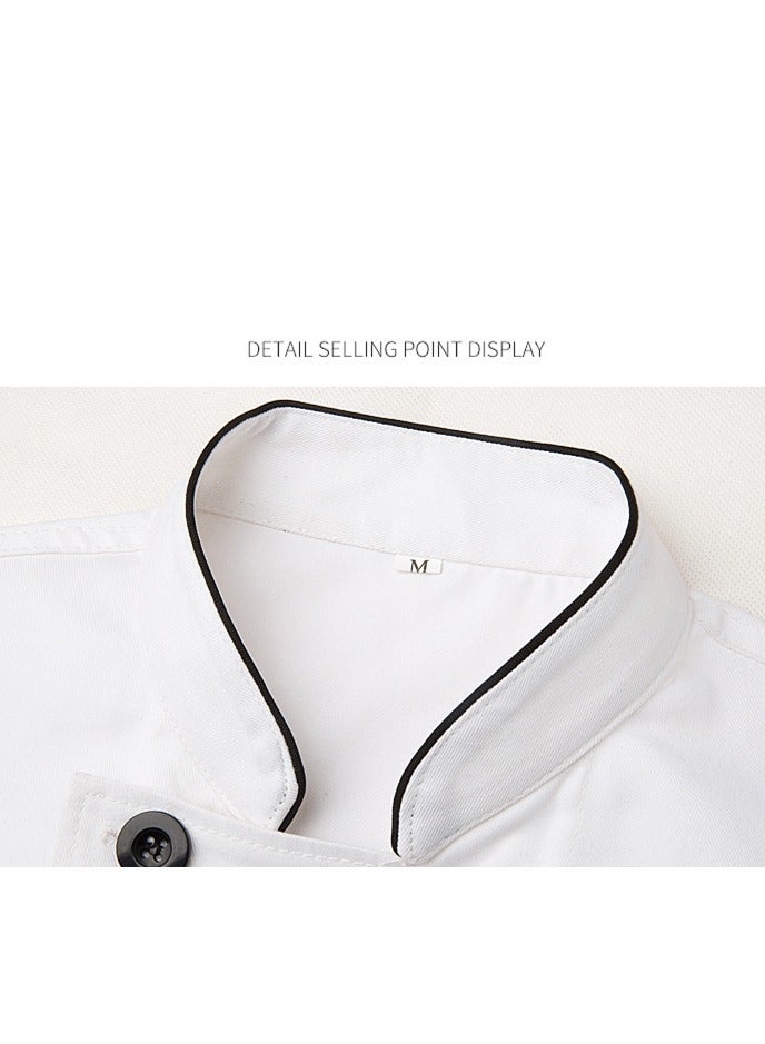 Long Sleeve Double-Breasted Stand Collar Chef Uniform Waiter T-shirt White