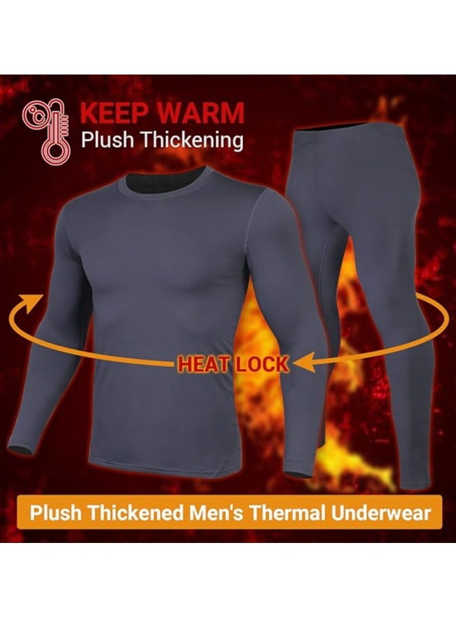 Men's Thermal Underwear Sets Top & Long Johns Fleece Sweat Quick Drying Thermo Base Layer-Gray