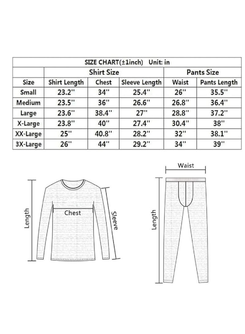 Men's Thermal Underwear Sets Top & Long Johns Fleece Sweat Quick Drying Thermo Base Layer-Gray