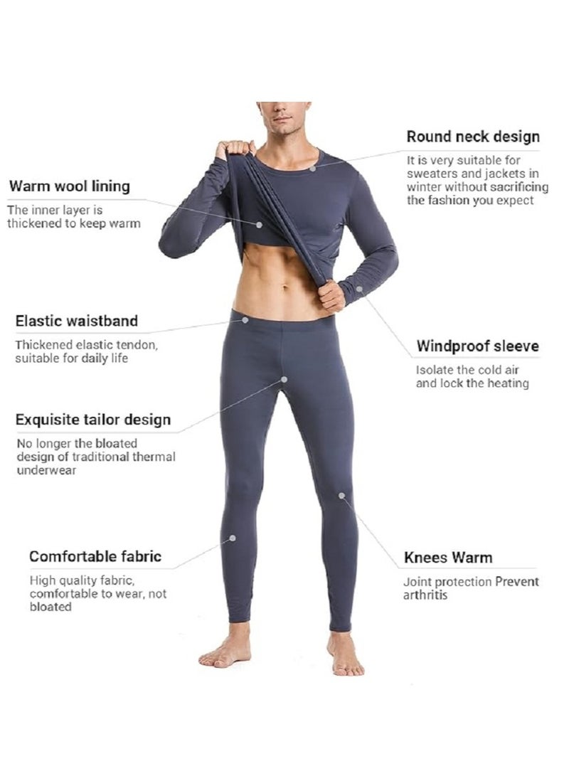 Men's Thermal Underwear Sets Top & Long Johns Fleece Sweat Quick Drying Thermo Base Layer-Gray