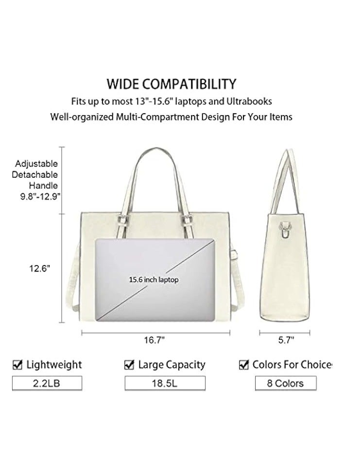 Women's Laptop Bag Waterproof Lightweight Leather 15.6 inch Computer Tote Business Office Briefcase Large Capacity Tote Shoulder Bag Professional Office Work Bag, by Sgaloge (Beige)