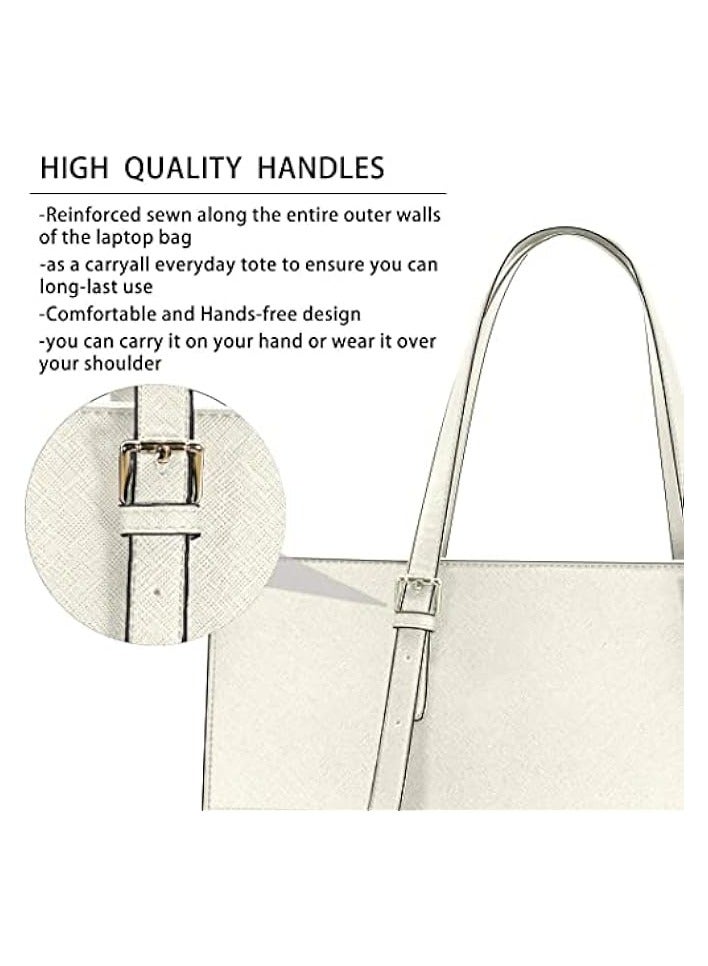 Women's Laptop Bag Waterproof Lightweight Leather 15.6 inch Computer Tote Business Office Briefcase Large Capacity Tote Shoulder Bag Professional Office Work Bag, by Sgaloge (Beige)